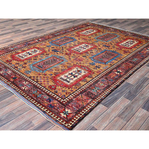 6'x8'6" Tawny Brown, Afghan Ersari With Turkish Knot, Caucasian Design Revival, Ancient Bird Figurines, Vegetable Dyes, Hand Knotted, 100% Wool, Oriental Rug FWR3474