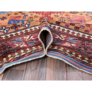 6'x8'6" Tawny Brown, Afghan Ersari With Turkish Knot, Caucasian Design Revival, Ancient Bird Figurines, Vegetable Dyes, Hand Knotted, 100% Wool, Oriental Rug FWR3474