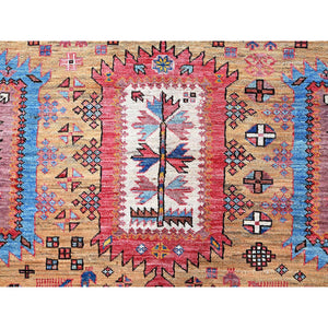 6'x8'6" Tawny Brown, Afghan Ersari With Turkish Knot, Caucasian Design Revival, Ancient Bird Figurines, Vegetable Dyes, Hand Knotted, 100% Wool, Oriental Rug FWR3474