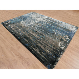9'9"x'13'9" Blue Abstract Design Wool And Silk Hand Knotted Oriental Rug FWR348084
