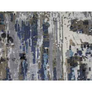 9'9"x'13'9" Blue Abstract Design Wool And Silk Hand Knotted Oriental Rug FWR348084
