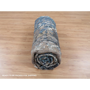9'9"x'13'9" Blue Abstract Design Wool And Silk Hand Knotted Oriental Rug FWR348084