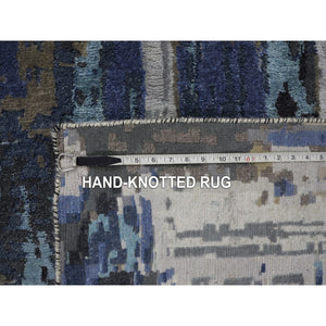 9'9"x'13'9" Blue Abstract Design Wool And Silk Hand Knotted Oriental Rug FWR348084