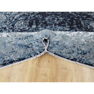 12'2"x12'2" Blue Broken Persian Tabriz Erased Design Wool And Silk Hand Knotted Square Oriental Rug FWR348096