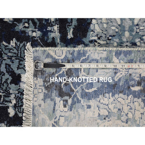 12'2"x12'2" Blue Broken Persian Tabriz Erased Design Wool And Silk Hand Knotted Square Oriental Rug FWR348096