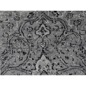 2'10"x8' Gray Broken Persian Erased Design Runner Silk With Textured Wool Hand Knotted Oriental Rug FWR348132
