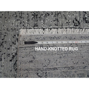 2'10"x8' Gray Broken Persian Erased Design Runner Silk With Textured Wool Hand Knotted Oriental Rug FWR348132