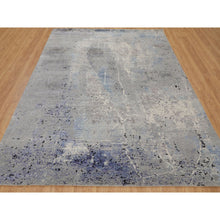 Load image into Gallery viewer, 7&#39;9&quot;x10&#39;3&quot; Abstract Design With Soft Blues Wool And Silk Hand Knotted Oriental Rug FWR348156