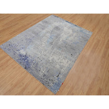 Load image into Gallery viewer, 7&#39;9&quot;x10&#39;3&quot; Abstract Design With Soft Blues Wool And Silk Hand Knotted Oriental Rug FWR348156