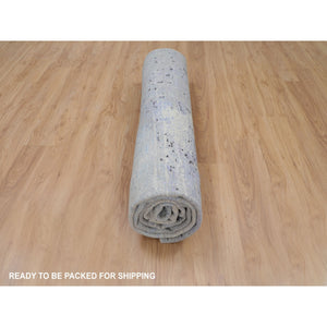 7'9"x10'3" Abstract Design With Soft Blues Wool And Silk Hand Knotted Oriental Rug FWR348156