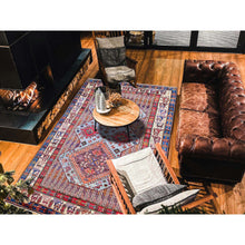 Load image into Gallery viewer, 6&#39;1&quot;x8&#39;4&quot; Dusk Purple, Afghan Ersari With Turkish Knot, Caucasian Design Revival, Ancient Bird Figurines, Vegetable Dyes, Hand Knotted, Soft And Velvety Wool, Oriental Rug FWR3480