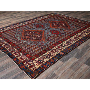 6'1"x8'4" Dusk Purple, Afghan Ersari With Turkish Knot, Caucasian Design Revival, Ancient Bird Figurines, Vegetable Dyes, Hand Knotted, Soft And Velvety Wool, Oriental Rug FWR3480