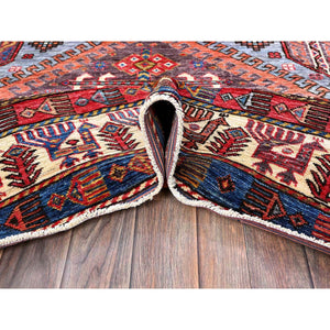 6'1"x8'4" Dusk Purple, Afghan Ersari With Turkish Knot, Caucasian Design Revival, Ancient Bird Figurines, Vegetable Dyes, Hand Knotted, Soft And Velvety Wool, Oriental Rug FWR3480