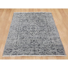 Load image into Gallery viewer, 3&#39;1&quot;x5&#39;1&quot; Gray Persian Erased Design Silk With Textured Wool Hand Knotted Oriental Rug FWR348624