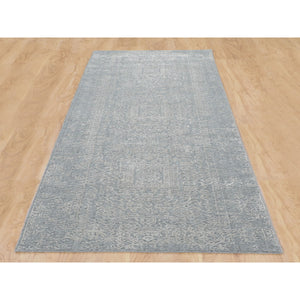 2'5"x10'2" Gray Fine Jacquard Hand Loomed Modern Wool And Art Silk Runner Oriental Rug FWR348630