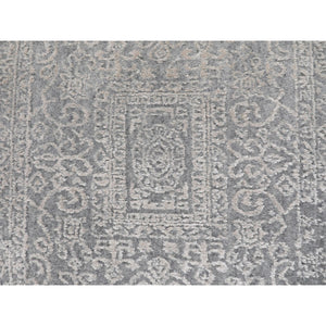 2'5"x10'2" Gray Fine Jacquard Hand Loomed Modern Wool And Art Silk Runner Oriental Rug FWR348630