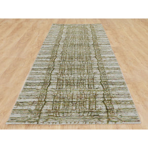 2'6"x11'9" Gray Fine Jacquard Modern Wool And Art Silk Runner Hand Loomed Oriental Rug FWR348690