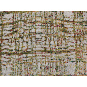 2'6"x11'9" Gray Fine Jacquard Modern Wool And Art Silk Runner Hand Loomed Oriental Rug FWR348690