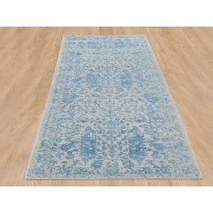 2'5"x8' Blue Fine Broken Cypress Tree Design Wool And Art Silk Runner Thick Hand Loomed Oriental Rug FWR348696