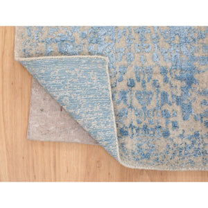 2'5"x8' Blue Fine Broken Cypress Tree Design Wool And Art Silk Runner Thick Hand Loomed Oriental Rug FWR348696