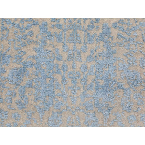 2'5"x8' Blue Fine Broken Cypress Tree Design Wool And Art Silk Runner Thick Hand Loomed Oriental Rug FWR348696