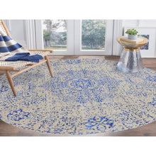Load image into Gallery viewer, 8&#39;x8&#39; Blue Wool and Silk Mamluk Design Jacquard Hand Loomed Round Oriental Rug FWR348708
