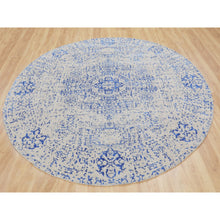 Load image into Gallery viewer, 8&#39;x8&#39; Blue Wool and Silk Mamluk Design Jacquard Hand Loomed Round Oriental Rug FWR348708