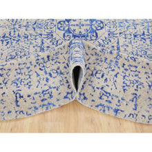 Load image into Gallery viewer, 8&#39;x8&#39; Blue Wool and Silk Mamluk Design Jacquard Hand Loomed Round Oriental Rug FWR348708