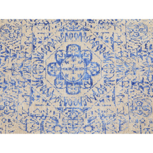 8'x8' Blue Wool and Silk Mamluk Design Jacquard Hand Loomed Round Oriental Rug FWR348708