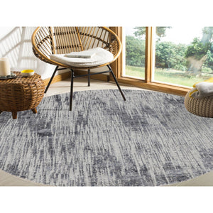 7'9"x7'9" Gray Fine Jacquard Hand Loomed Modern Wool And Art Silk Round Oriental Rug FWR348714