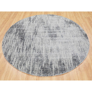 7'9"x7'9" Gray Fine Jacquard Hand Loomed Modern Wool And Art Silk Round Oriental Rug FWR348714
