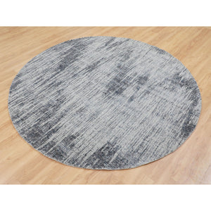7'9"x7'9" Gray Fine Jacquard Hand Loomed Modern Wool And Art Silk Round Oriental Rug FWR348714