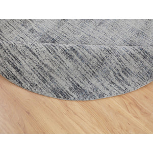 7'9"x7'9" Gray Fine Jacquard Hand Loomed Modern Wool And Art Silk Round Oriental Rug FWR348714