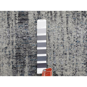 7'9"x7'9" Gray Fine Jacquard Hand Loomed Modern Wool And Art Silk Round Oriental Rug FWR348714