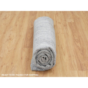 7'9"x7'9" Gray Fine Jacquard Hand Loomed Modern Wool And Art Silk Round Oriental Rug FWR348714