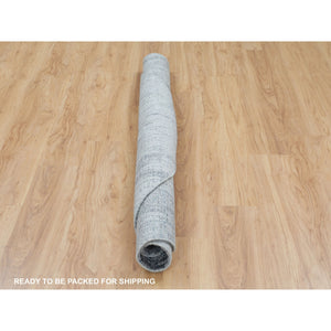 5'9"x5'9" Gray Fine Jacquard Hand Loomed Modern Round Wool And Art Silk Oriental Rug FWR348732