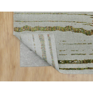 11'9"x14'8" Oversized Green Fine Jacquard Hand Loomed Modern Wool And Art Silk Oriental Rug FWR348756