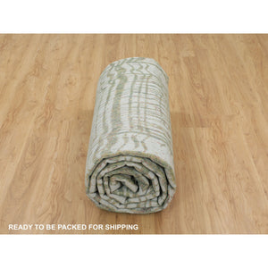 11'9"x14'8" Oversized Green Fine Jacquard Hand Loomed Modern Wool And Art Silk Oriental Rug FWR348756