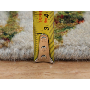 11'9"x14'8" Oversized Green Fine Jacquard Hand Loomed Modern Wool And Art Silk Oriental Rug FWR348756