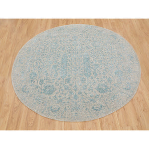 5'10"x5'10" Green Broken Cypress Tree Design Wool And Silk Thick Hand Loomed Round Oriental Rug FWR348768