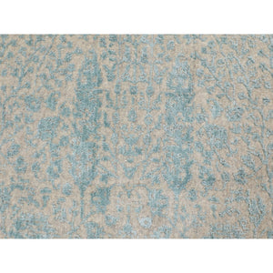 5'10"x5'10" Green Broken Cypress Tree Design Wool And Silk Thick Hand Loomed Round Oriental Rug FWR348768