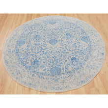 Load image into Gallery viewer, 5&#39;9&quot;x5&#39;9&quot; Blue Jacquard Hand Loomed Wool And Art Silk Pomegranate Design Round Oriental Rug FWR348774