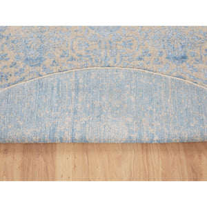 5'9"x5'9" Blue Jacquard Hand Loomed Wool And Art Silk Pomegranate Design Round Oriental Rug FWR348774