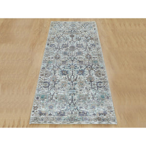 2'6"x6'2" Ivory Silk With Textured Wool Tabriz Runner Hand Knotted Oriental Rug FWR348858