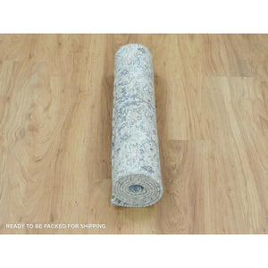 2'6"x6'2" Ivory Silk With Textured Wool Tabriz Runner Hand Knotted Oriental Rug FWR348858