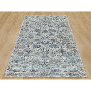 2'6"x6'2" Ivory Silk With Textured Wool Tabriz Runner Hand Knotted Oriental Rug FWR348900