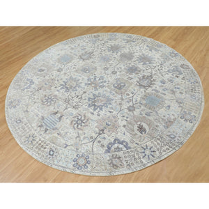 10'x10' Round Ivory Silk With Textured Wool Tabriz Hand Knotted Oriental Rug FWR348990