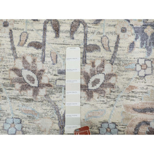 10'x10' Round Ivory Silk With Textured Wool Tabriz Hand Knotted Oriental Rug FWR348990