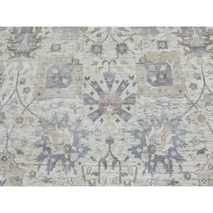 10'x10' Round Ivory Silk With Textured Wool Tabriz Hand Knotted Oriental Rug FWR348990