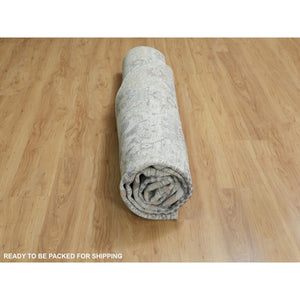 10'x10' Round Ivory Silk With Textured Wool Tabriz Hand Knotted Oriental Rug FWR348990